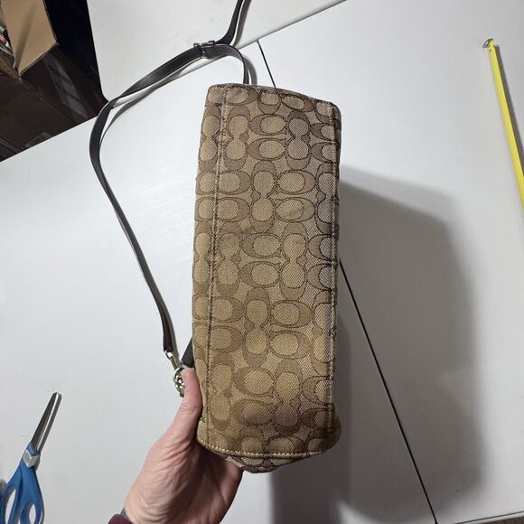 Coach Beige Signature Canvas Convertible Celeste Hobo Medium Size Brown Gold - Picture 7 of 15